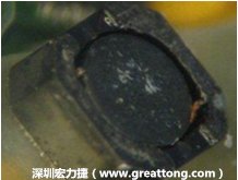 使用銀(Ag)鍍層的電源電感器(Power Inductors)，經(jīng)過推力測試后，零件端點上已經(jīng)看不到任何鍍層的痕跡了，所以其耐推力就比較小。