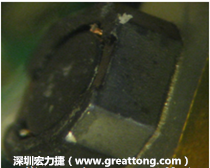 使用銀(Ag)鍍層的電源電感器(Power Inductors)，經(jīng)過推力測試后，零件端點上已經(jīng)看不到任何鍍層的痕跡了，所以其耐推力就比較小。