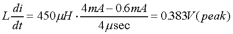 舉例來(lái)說(shuō)，一個(gè)閘在"ON"而載有4mA的電流時(shí)，突然開(kāi)關(guān)切到"OFF"且現(xiàn)在載有0.6mA的電流，假設(shè)開(kāi)關(guān)時(shí)間為4msec，載有450mH的電感信號(hào)的導(dǎo)體，此時(shí)所產(chǎn)生的電壓突波為