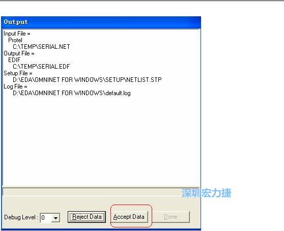 系統(tǒng)彈出一個輸出窗口，點擊 Accept Data。完成后點擊“確定”，再點擊“Done”關(guān)閉輸出窗口。退出 Omninet for Windows。