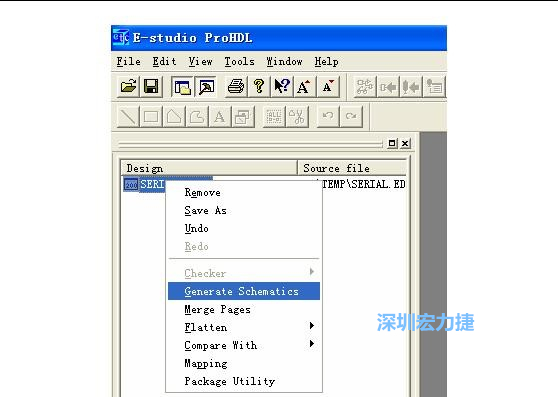 4．右鍵點擊 Serial.EDF 文件，選擇 Generate Schamatics：