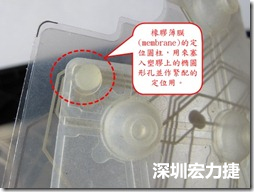 橡膠薄膜(membrane)的定位圓柱，可以用來(lái)塞入塑膠上的橢圓形孔洞，最為緊配的定位之用。