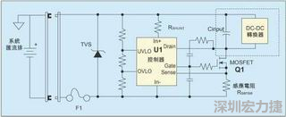 圖1：一個簡單的-48V熱插拔電路。