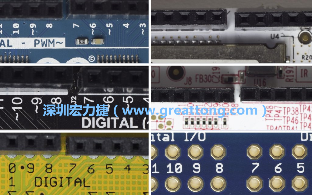 各種不同尺寸的Arduino上第7、8腳位的間距。