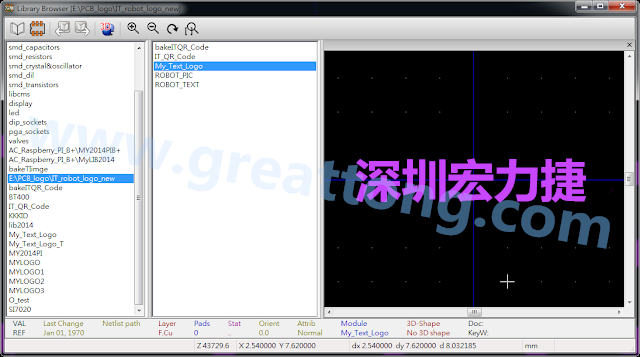 進(jìn)行相同的程序， 目前這個Library IT_robot_logo_new.mod就包含了多個footprint于其內(nèi)。