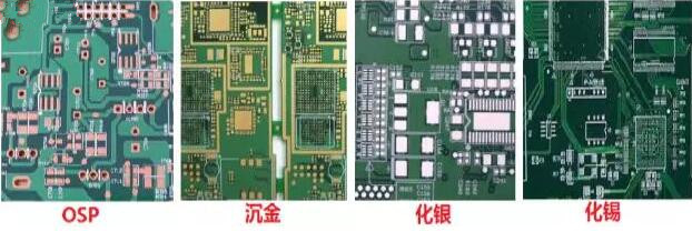 表面工藝分：熱風整平，沉金， 化銀， 化錫， OSP 等幾種表面工藝
